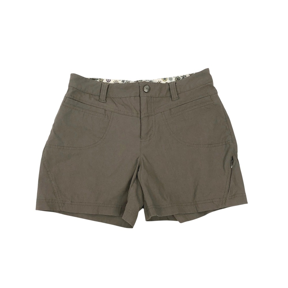 Athleta Hiking Shorts Size 6 Flap Pockets Khaki Brown Stretch Outdoor Active